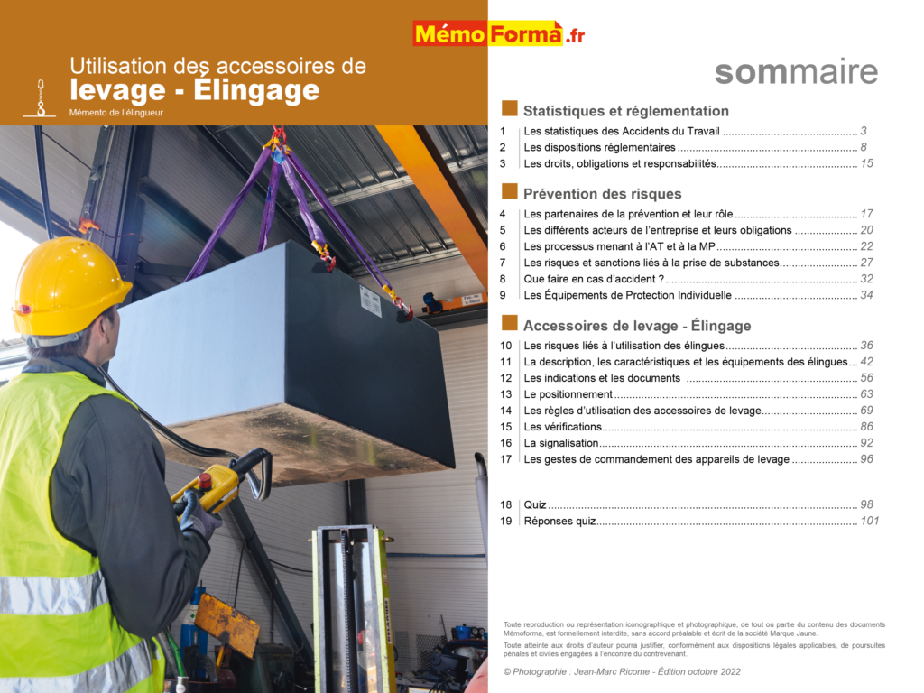 Support formateur – Utilisation des accessoires de levage – Élingage Mémento de l’élingueur - MémoForma.fr