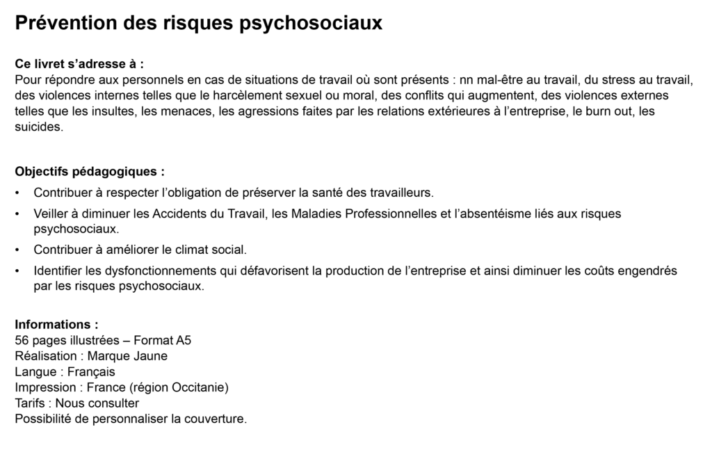 Livret de formation sur la prévention des risques psychosociaux