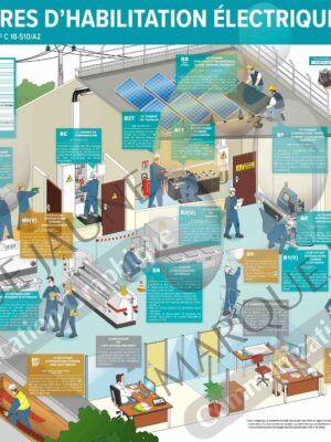 Poster des titres d’habilitation électrique (norme NF C 18-510/A2) 100x70